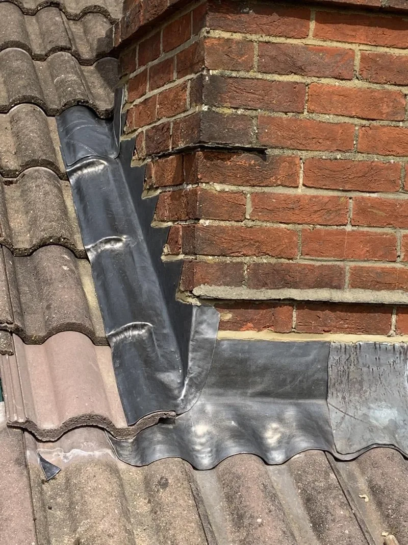 Fresh lead flashing around a chimney